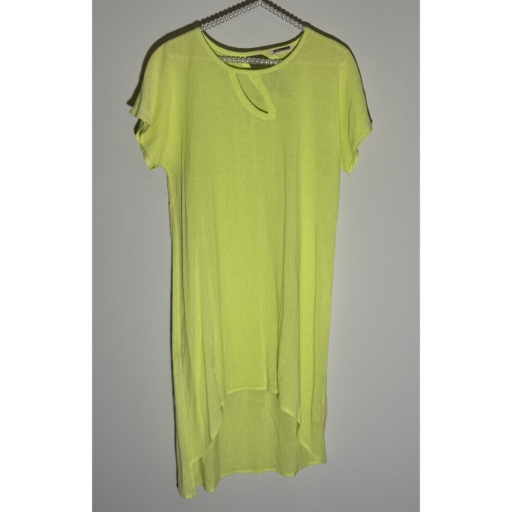 Soft Surroundings Small Dress Lime Green Tunic Lightweight Asymmetric Cotton New